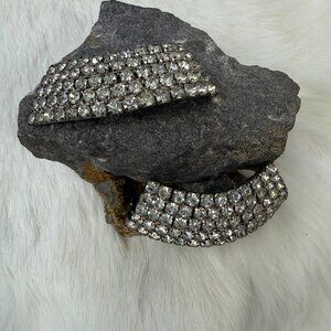 Vintage MUSI Rhinestone Silver Tone Shoe Clips  1" X 2.5" Prong Set